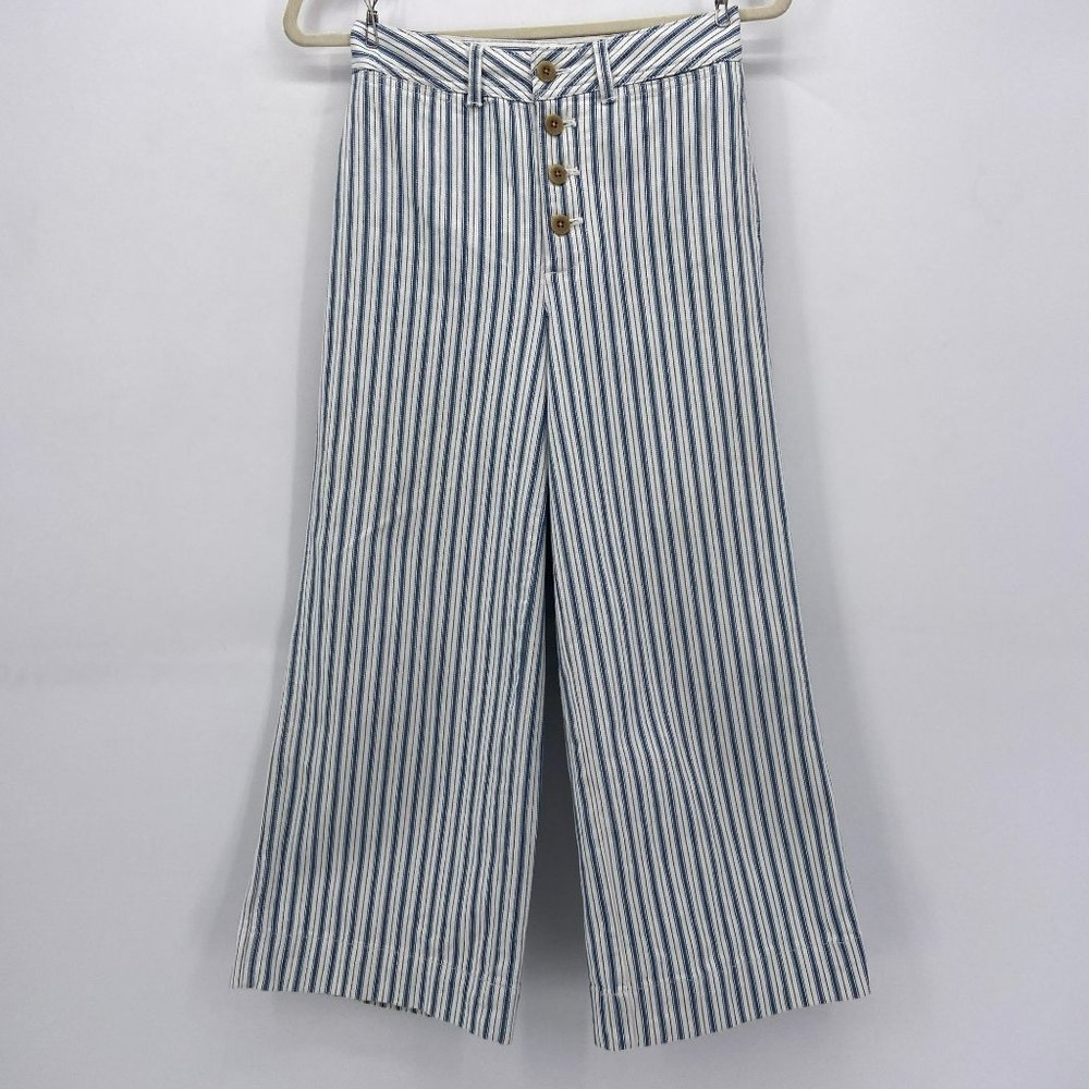 Madewell Wide Leg Crop Jeans Pants White Blue Stripe Womens 26